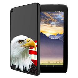 GinHo Customized Protective Cover Kindle Fire 7 American Bald Eagle with Slim Soft Durable TPU Ultra-Clear Silicone UV Printing Case