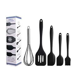 Silicone Cooking Baking Utensil Set - 5 Pcs Spatula Kitchen Utensil Kitchenware Non-Stick & Heat Resistant Black