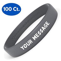 Reminderband Silicone Wristbands - 100 Pack - Personalized Customizable Rubber Bracelets - Customized for Motivation, Events, Gifts, Support, Causes, Fundraisers, Awareness - Men, Women