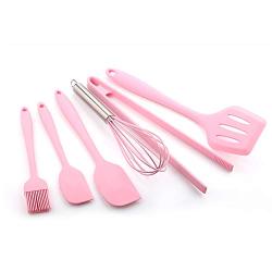 Silicone Cooking Utensil Set Pink 6 Piece Kitchenware Set for Nonstick Cookware - for Cooking, Baking, Frying, Grilling, Blending and Serving