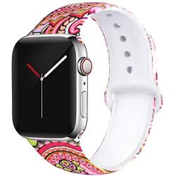 EXCHAR Compatible with Apple Watch Band 40mm 38mm 44mm 42mm Fadeless Pattern Printed Floral Bands Silicone Replacement Band for iWatch Series 5 Series 4/3/2/1 for Women Men