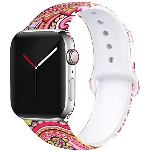 EXCHAR Compatible with Apple Watch Band 40mm 38mm 44mm 42mm Fadeless Pattern Printed Floral Bands Silicone Replacement Band for iWatch Series 5 Series 4/3/2/1 for Women Men