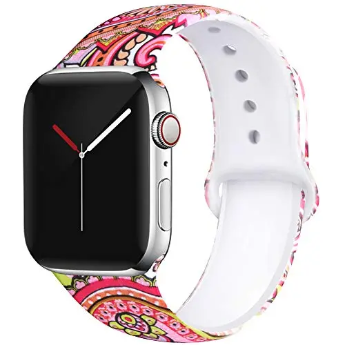 EXCHAR Compatible with Apple Watch Band 40mm 38mm 44mm 42mm Fadeless Pattern Printed Floral Bands Silicone Replacement Band for iWatch Series 5 Series 4/3/2/1 for Women Men
