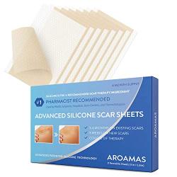 Aroamas Professional Silicone Scar Sheets, Soften and Flattens Scars Resulting from Surgery, Injury, Burns, Acne, C-section and more, Soft Silicone Scar Strips, 3"×1.57", 8 Sheets (4 Month Supply)