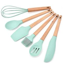 SKYyao Kitchen utensil set Silicone Kitchenware 6-piece set non-stick pan green cooking colander set kitchen tools