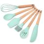 SKYyao Kitchen utensil set Silicone Kitchenware 6-piece set non-stick pan green cooking colander set kitchen tools