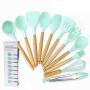 Hjyi Silicone Kitchen tool silicone Rubber handle kitchenware 11 piece set non-stick spatula spoon tool set soup hedge spoon cooking