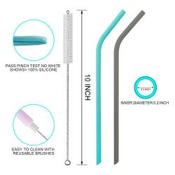 Reusable Straws Silicone Drinking Straws FDA and LFGB Approved 12 pcs 10" Extra Long Regular Size for 30/20oz Yeti/Ozark/Rtic Tumblers+2Pcs Brushes+ 1 Linen Pouch