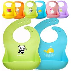 Single Set of 2 Waterproof Silicone Baby Bib Light Weight Comfortable Easy Wipe Clean(Blue/Green)