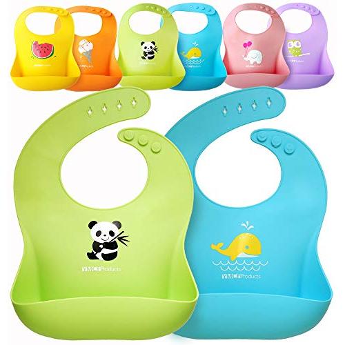 Single Set of 2 Waterproof Silicone Baby Bib Light Weight Comfortable Easy Wipe Clean(Blue/Green)