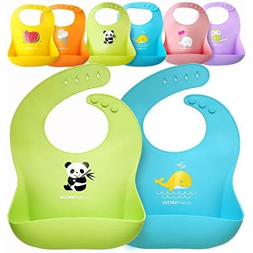 Single Set of 2 Waterproof Silicone Baby Bib Light Weight Comfortable Easy Wipe Clean(Blue/Green)