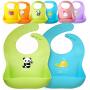 Single Set of 2 Waterproof Silicone Baby Bib Light Weight Comfortable Easy Wipe Clean(Blue/Green)