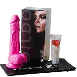 Ultra Realistic Dildo-Bendable 8” Sex Toy G-Spot Stimulator-Premium Massage Dual Density for Beginners Women with Strong Suction Cup, Free Lube & Satin Bag (Pink)