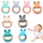 Hacloser Newborn Kids Bite Toy Infants Nursing Accessories Baby Teether Cartoon Rabbit Shape Silicone Wooden Ring Toys