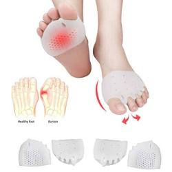 (4PCS) Ball of Foot Cushions, Bunion Corrector, Metatarsal Pads/Cushion-Reusable-Toe Separator, Soft Gel &Breathable, Best for Mortons Neuroma, Diabetic Feet, Hammer Toe, Rapid Pain Relief - White