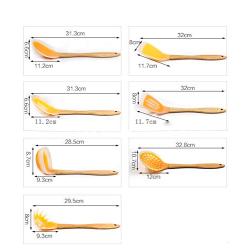 Kitchenware Utensils Set 7 Piece Premium Silicone Wooden handle Heat Resistant Non-Stick Cooking Professional Tools Orange