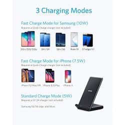 Anker Wireless Charger, 10W Max PowerWave Stand Upgraded, Qi-Certified, 7.5W for iPhone 11, 11 Pro, 11 Pro Max, XR, Xs Max, XS, X, 8, 8 Plus, 10W for Galaxy S10 S9 S8, Note 10 Note 9 (No AC Adapter)