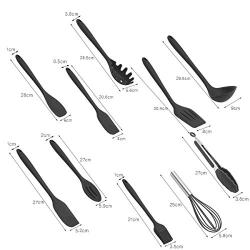 Silicone Kitchenware Set 10 Piece Set Silicone Scraper Brush Food Clip Cooking Shovel Spoon (Color : Black)