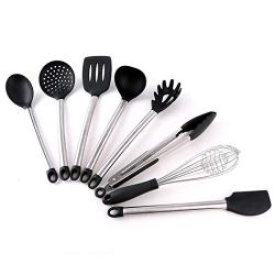 JunbosiKitchenware Kitchen Tools Stainless Steel Pipe Handle Silicone Kitchenware High Temperature Silicone Kitchenware 8 Piece Set