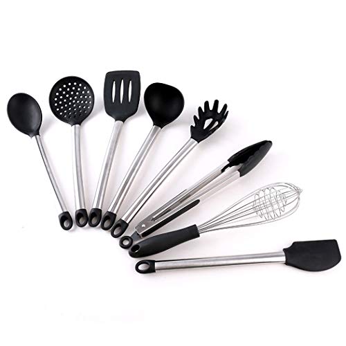 JunbosiKitchenware Kitchen Tools Stainless Steel Pipe Handle Silicone Kitchenware High Temperature Silicone Kitchenware 8 Piece Set