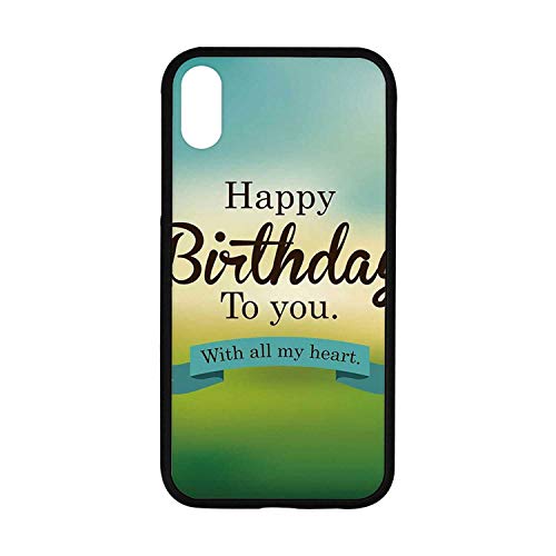 Birthday Decorations Rubber Phone Case,Sincere Greeting Message on Blur Background Celebration Compatible with iPhone XR
