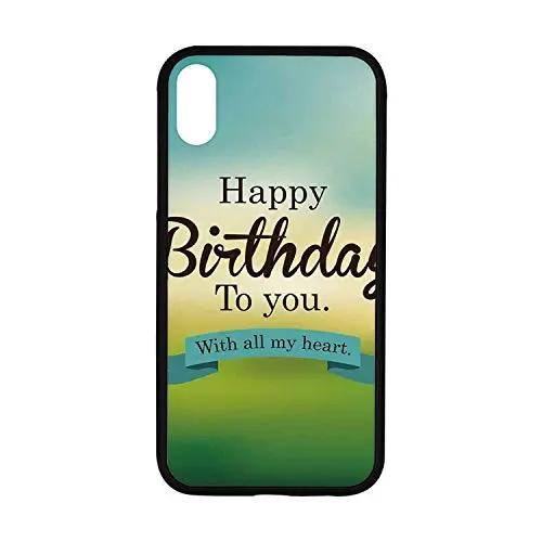 Birthday Decorations Rubber Phone Case,Sincere Greeting Message on Blur Background Celebration Compatible with iPhone XR