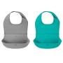 OXO Tot 2-Piece Waterproof Silicone Roll Up Bib with Comfort-Fit Fabric Neck, Gray/Teal