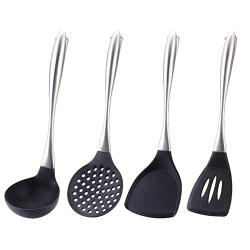 SKYyao Kitchen utensil set Stainless steel handle Silicone cookware set non-stick pan spatula spoon kitchenware supplies Silicone