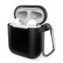 Airpods Case, Music tracker Protective Thicken Airpods Cover Soft Silicone Chargeable Headphone Case with Anti-Lost Carabiner for Apple Airpods 1&2 Charging Case (Black)