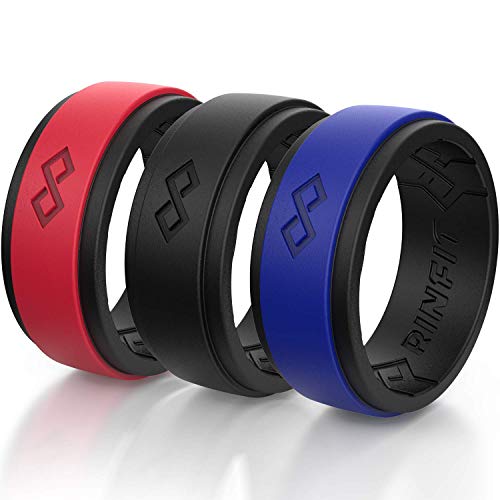 Rinfit Silicone Wedding Ring for Men 1 or 3 Rings Pack. RinfitAir Breathable Design, Silicone Rubber Bands. Mens Wedding Band Size 7-14