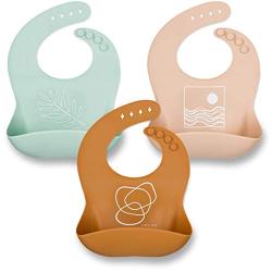 Simka Rose Silicone Bib - Waterproof Baby Bibs for Girls and Boys - Perfect for Babies and Toddlers - Easy to Clean Feeding Bibs - Set of 3 (Rust/Sand/Sage)