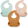 Simka Rose Silicone Bib - Waterproof Baby Bibs for Girls and Boys - Perfect for Babies and Toddlers - Easy to Clean Feeding Bibs - Set of 3 (Rust/Sand/Sage)