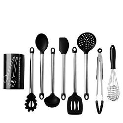 SKYyao Kitchen utensil set Silicone kitchenware nine-piece set with kitchenware rack cooking scoop Set Material: Silicone