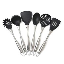 Yuybei-Home Silicone kitchenware 6pc Silicone Kitchen Utensil Set for Cooking and Baking in Black and Brushed Stainless Steel Nonstick Heat Resistant Tools (Color : Black, Size : 6 Piece Set)