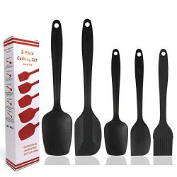 Jdeepued Silicone kitchenware 5 Piece Black Silicone Baking Set Durable Silicone Heat Resistant 446°F Seamless Non-Stick Kitchen Mixing Cooking Baking Utensils Black Silicone Kitchen Utensils