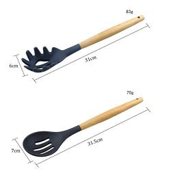 Silicone Kitchenware Set 9 Piece Set Of Wooden Handle Silicone Cookware, Non-Stick Pan Silicone Shovel Food Grade Silicone Kitchen Spoon Colander
