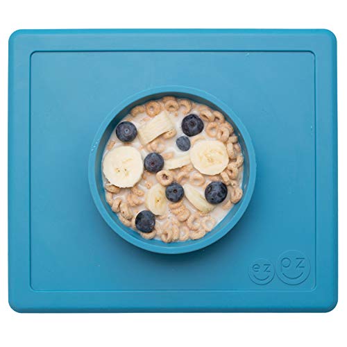 ezpz Happy Bowl - One-Piece Silicone placemat + Bowl (Blue)