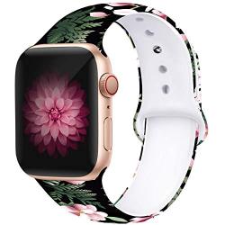 Kaome Floral Bands Compatible with Apple Watch 38mm 40mm 42mm 44mm, Soft Silicone Fadeless Pattern Printed Replacement Strap Bands for Women, Compatible with iWatch Series 5/4/3/2/1, S/M M/L