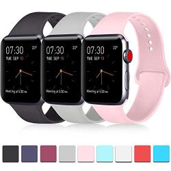 Pack 3 Compatible with Apple Watch Band 38mm 40mm 42mm 44mm Women Men, Soft Silicone Band Replacement for Apple iWatch Series 4, Series 3, Series 2, Series 1