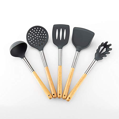 JunbosiKitchenware Kitchenware Set Food Grade Silicone Solid Wood Handle Kitchenware 6 Piece Set Non-Stick Cooking Spoon Shovel Set
