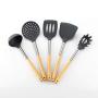 JunbosiKitchenware Kitchenware Set Food Grade Silicone Solid Wood Handle Kitchenware 6 Piece Set Non-Stick Cooking Spoon Shovel Set