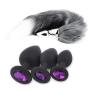 KM24- Women Faux Fox Tail -Būtt Plùgs Stainless Steel Bй/tt G-S*pót Toys+3-Piece Silicone Beginner Anales Plugs kit (Gray&Purple)