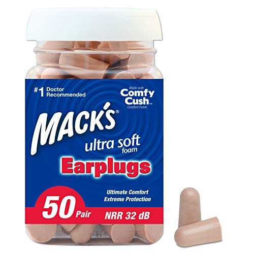 Macks Ultra Soft Foam Earplugs, 50 Pair - 32dB Highest NRR, Comfortable Ear Plugs for Sleeping, Snoring, Travel, Concerts, Studying, Loud Noise, Work