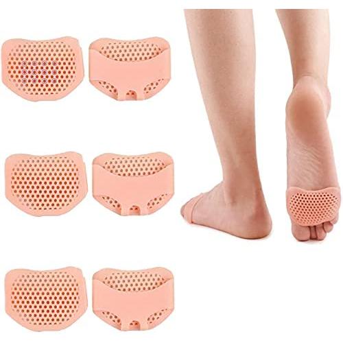 Metatarsal Pads,Ball of Foot Cushions,Silicone Forefoot Sleeve,Toe Separator,Metatarsalgia Insoles,Best for Mortons Neuroma Callus,Diabetic Feet,Hammer Toe,High Heels Foot Pain Relief,6 PCS (Beige)