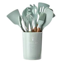 LOVIVER Silicone Cooking Utensils Lot Kitchen Utensil Set of 9, -40℃~230℃ Resistant - Light Green, Plastic Holder Included