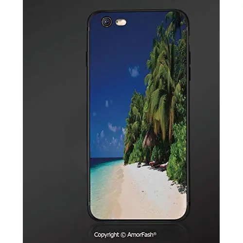 Customized iPhone 6 Case | iPhone 6S Case | Shockproof,Lightweight,Scratch Resistant,Tropical,Sandy Beach Coast with Exotic Trees Maldives Paradise Surreal Scenery Decorative,Lime Green Blue Cream