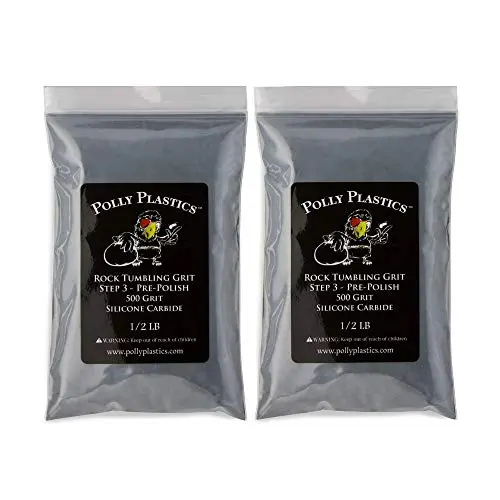 Polly Plastics Rock Tumbler Media Grit Refill, 1 lb Pre-Polish 500 Silicone Carbide Grit, Stage 3 for Tumbling Stones (2 Pack)