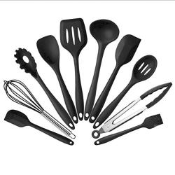 Kitchenware Utensils Set 10 Piece Premium Silicone Heat Resistant Non-Stick Cooking Professional Tools Red Black,Black