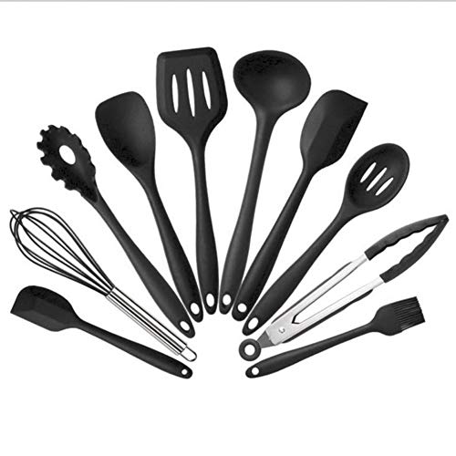 Kitchenware Utensils Set 10 Piece Premium Silicone Heat Resistant Non-Stick Cooking Professional Tools Red Black,Black
