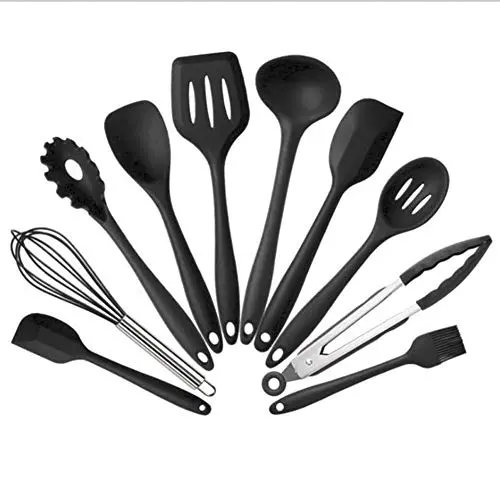 Kitchenware Utensils Set 10 Piece Premium Silicone Heat Resistant Non-Stick Cooking Professional Tools Red Black,Black